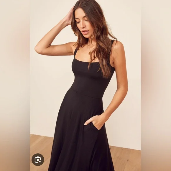 Reformation Mary Midi Dress, Black, Medium - Picture 4 of 15